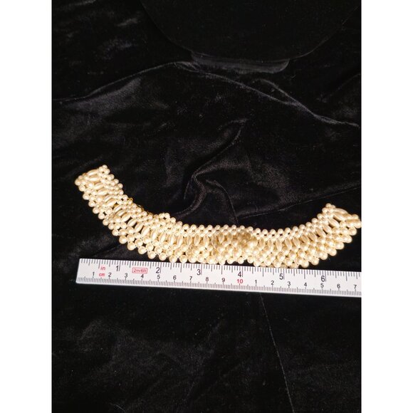 Vintage Gold-Toned Pearl & Rhinestone Choker Necklace With Elegant Layered Desig - Picture 7 of 8